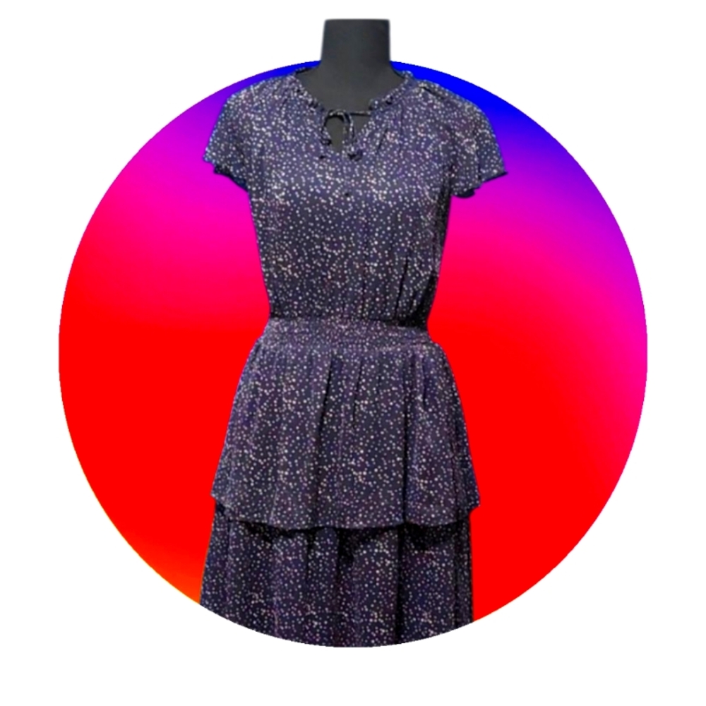 Blue And Gray Polka Dot  Midi Dress P2P-17-18 Length-34